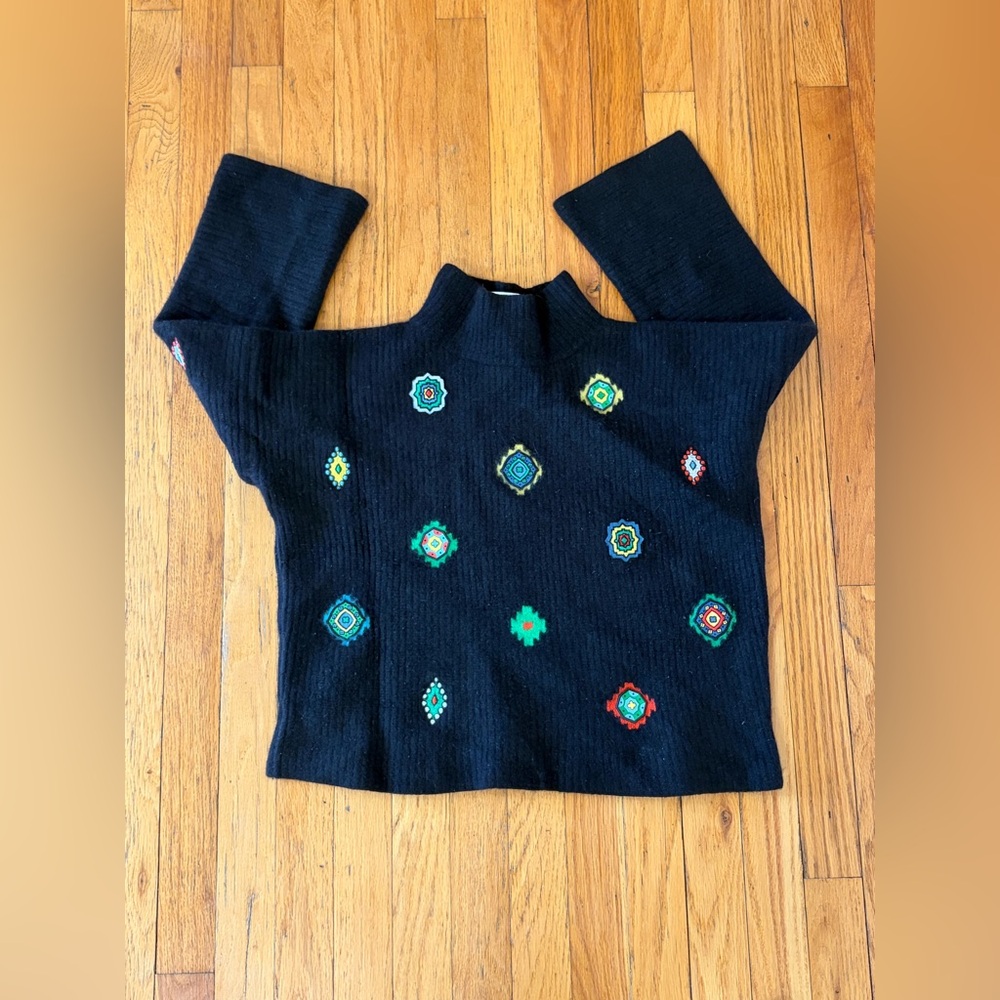 Kenzo x H&M Black Wool Embroidered & Rubberized Patch Knit High Neck Sweater Top - Picture 3 of 16